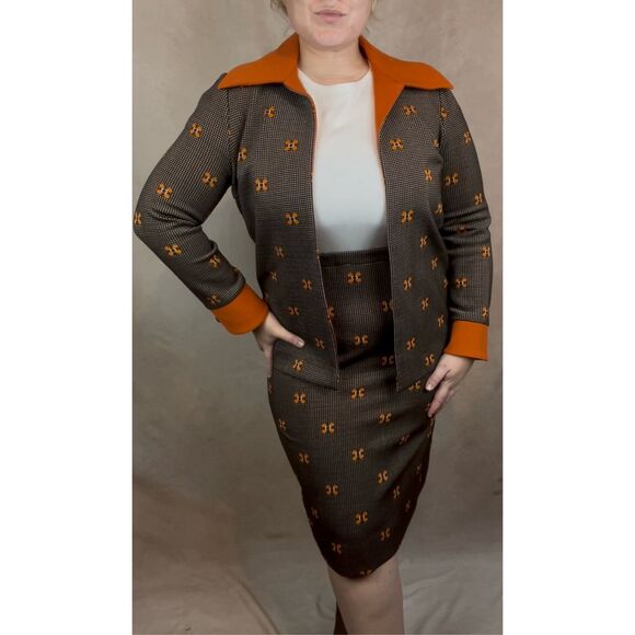 Vintage 1970s Mod MCM Plus Size Skirt Suit Extra Large Psychedelic Mad Men - Picture 1 of 9